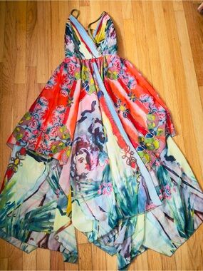 Alice + Olivia Multicolor Floral Handkerchief-Hem Dress